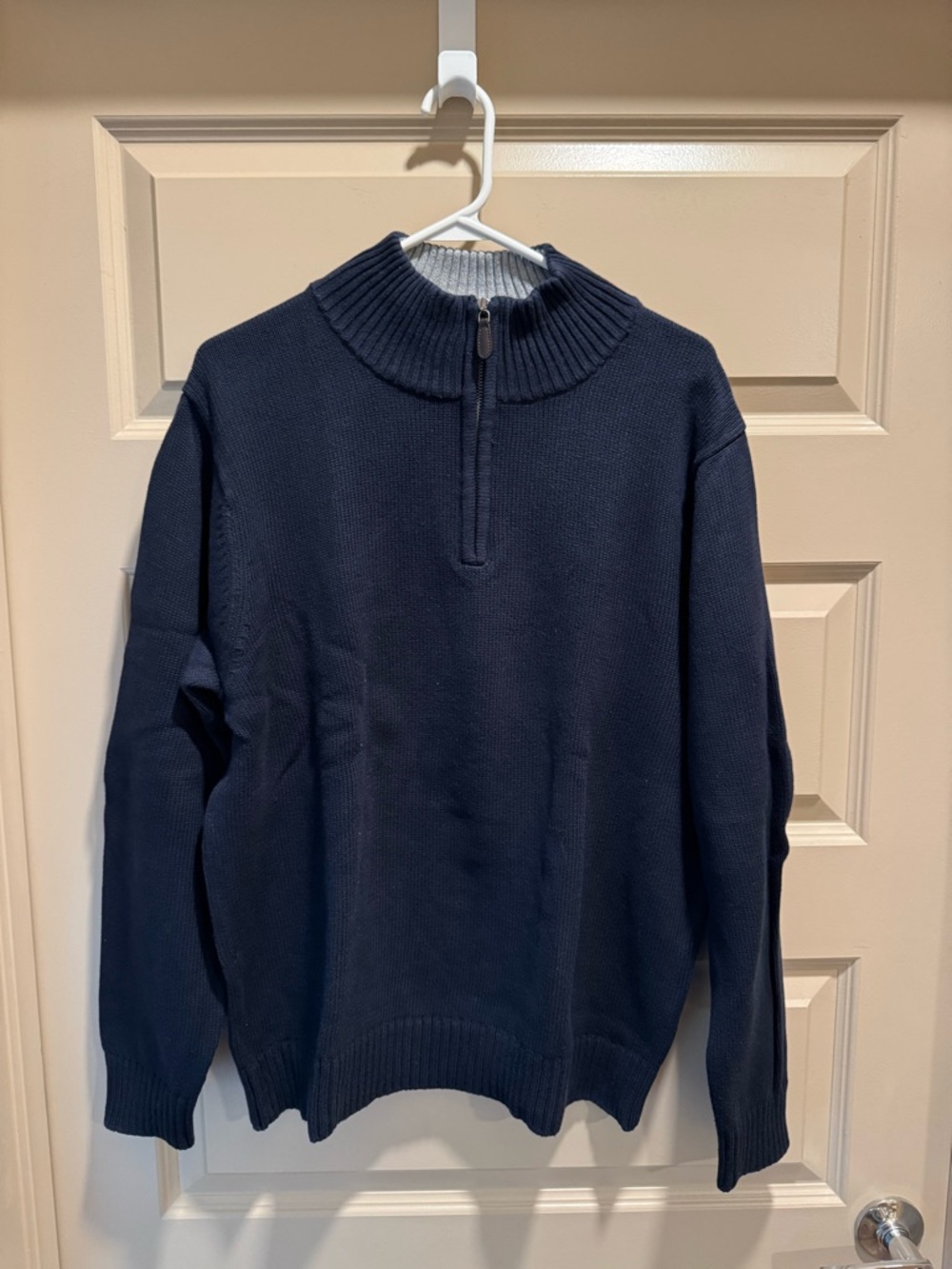 L.L. Bean Navy Half-Zip Ribbed Mock-Neck Sweater
